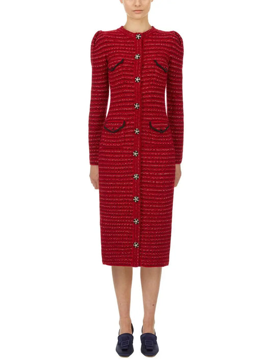 Longline Knit Cardigan Dress, Red - Branna Couture