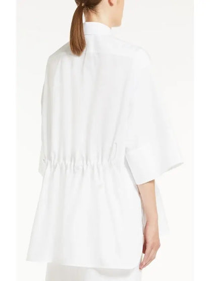 Loose-Fitting Cotton Poplin Shirt with Drawstring Waist in White - Branna Couture