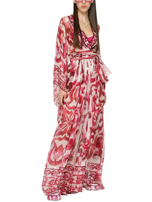 Majolica Long Chiffon Printed Dress - Branna Couture