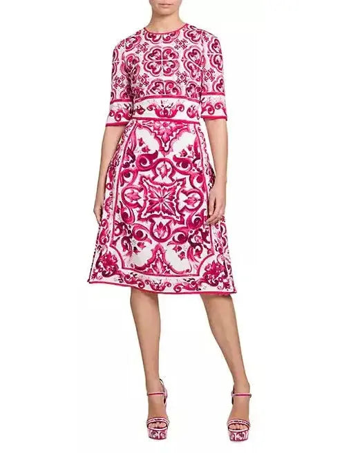 Majolica Print A-Line Dress - Branna Couture