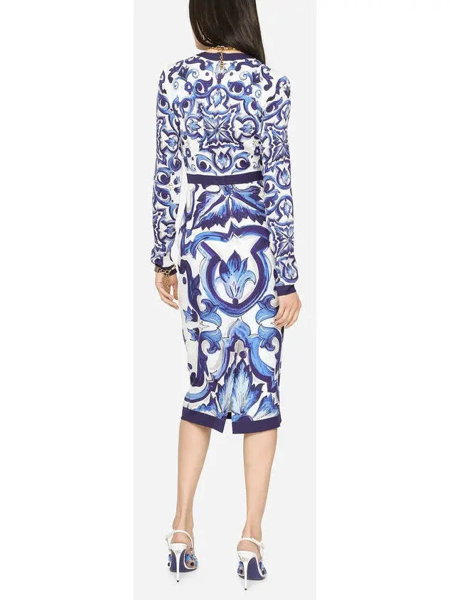 Majolica-Print Charmeuse Midi Dress - Branna Couture