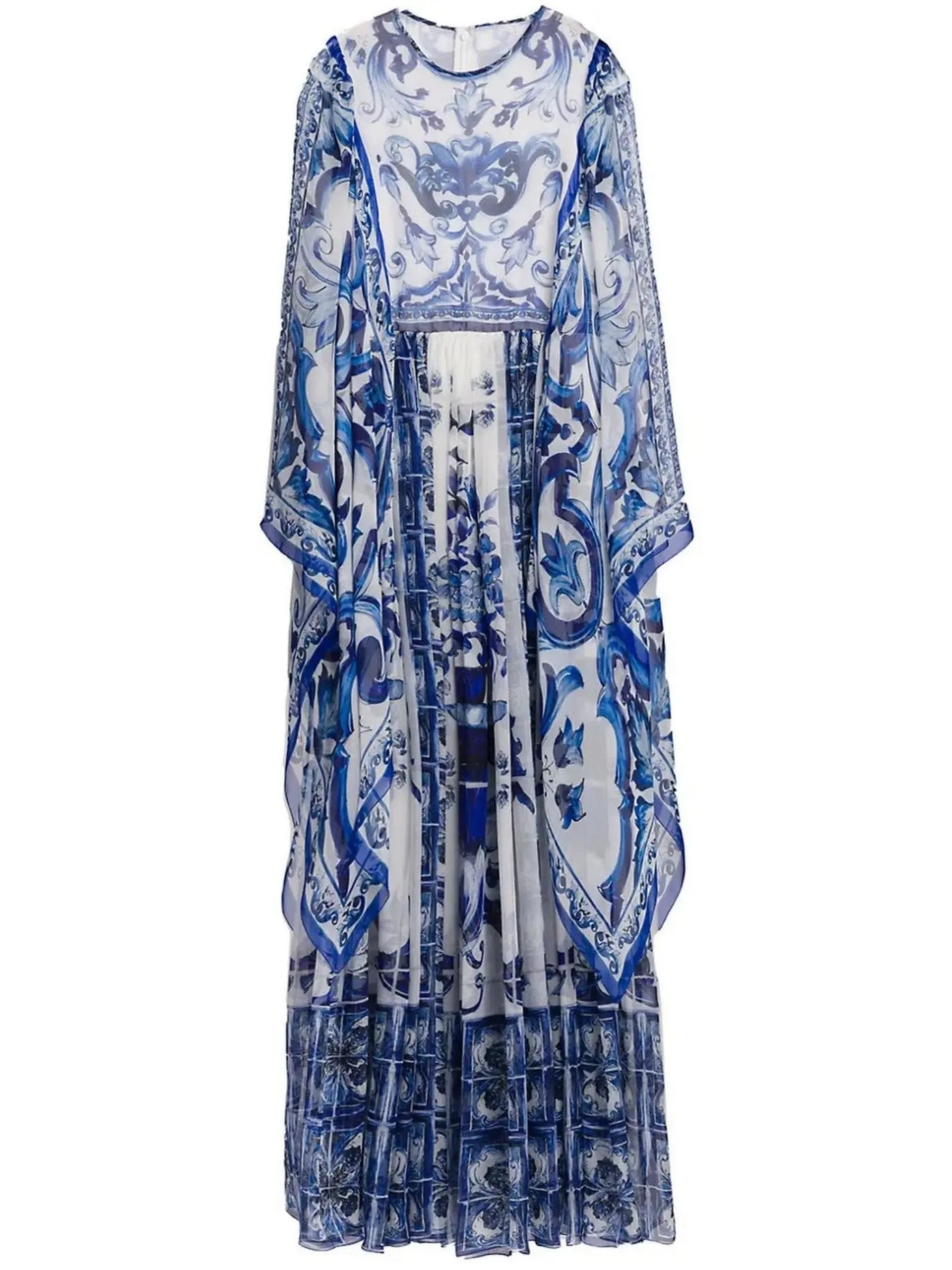 Majolica-Print Long Chiffon Dress - Branna Couture