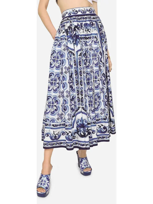 Majolica-Print Poplin Skirt - Branna Couture