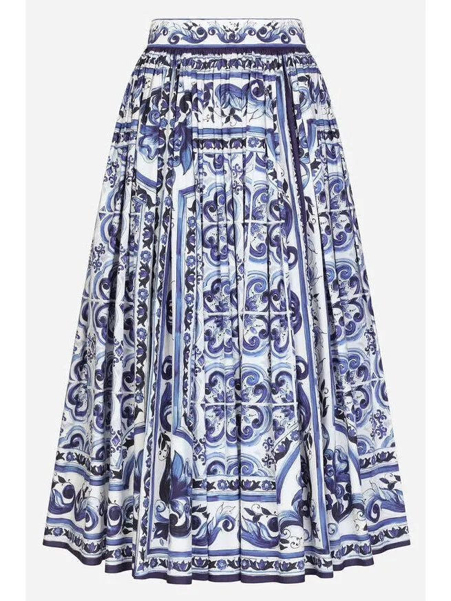 Majolica-Print Poplin Skirt - Branna Couture