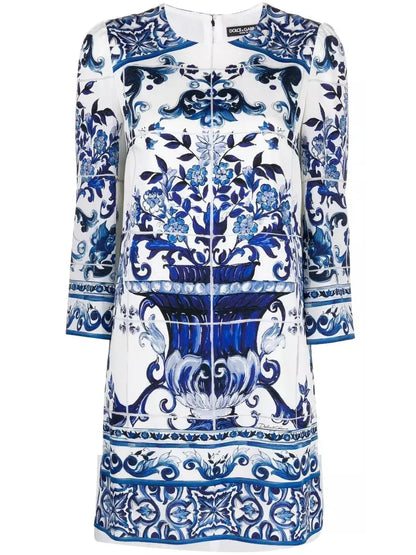 Majolica-Print Shift Dress - Branna Couture