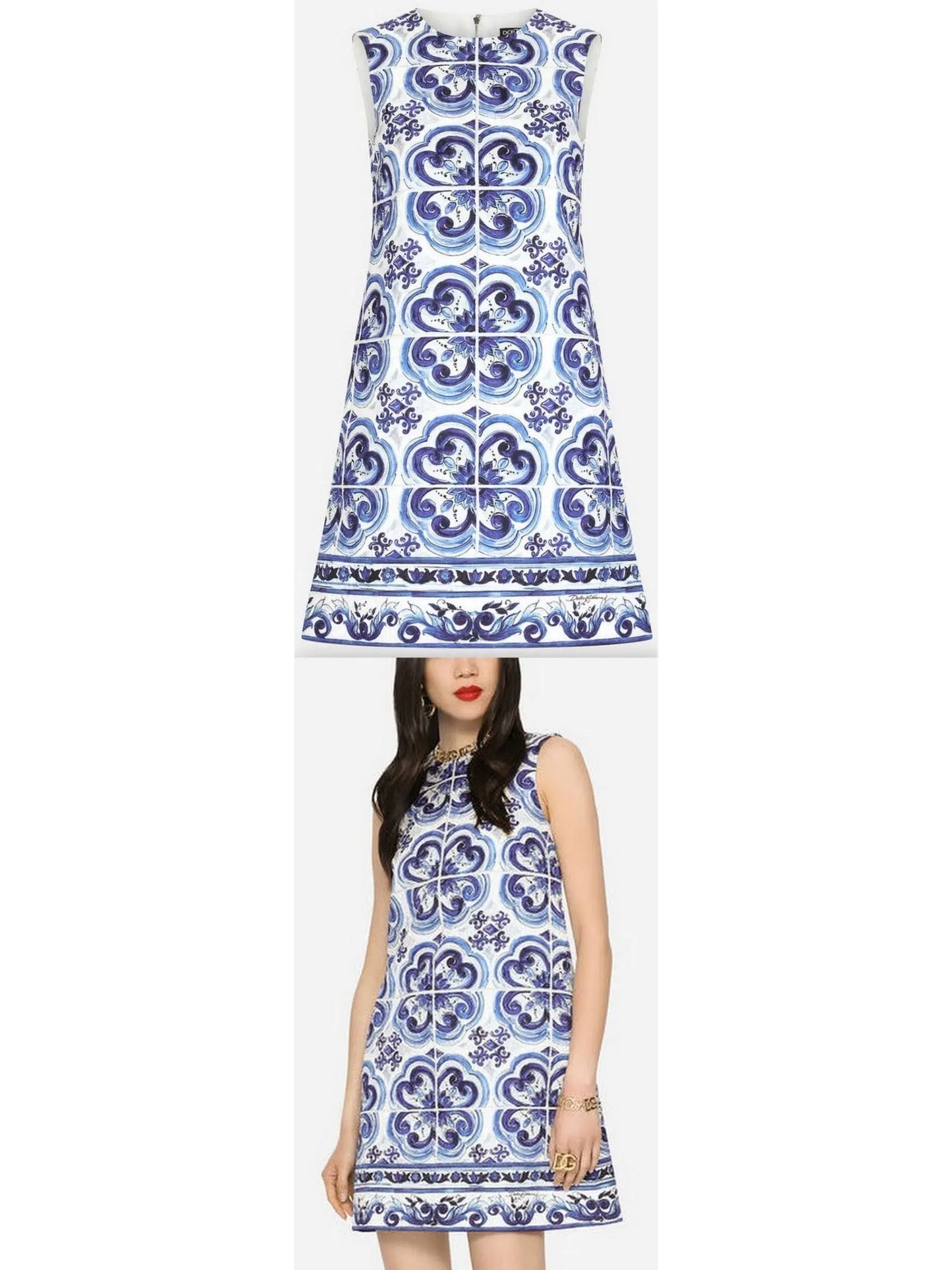 Majolica-Print Short Brocade Dress - Branna Couture