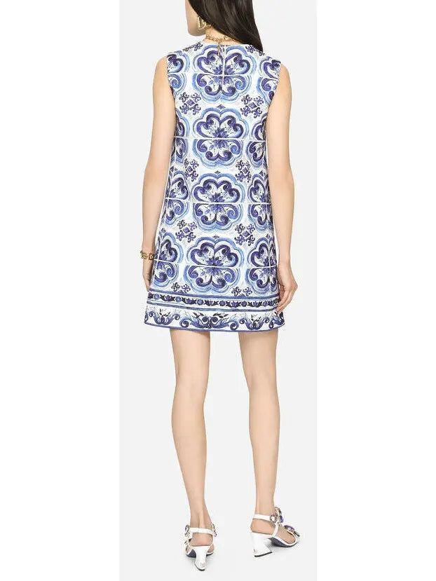 Majolica-Print Short Brocade Dress - Branna Couture