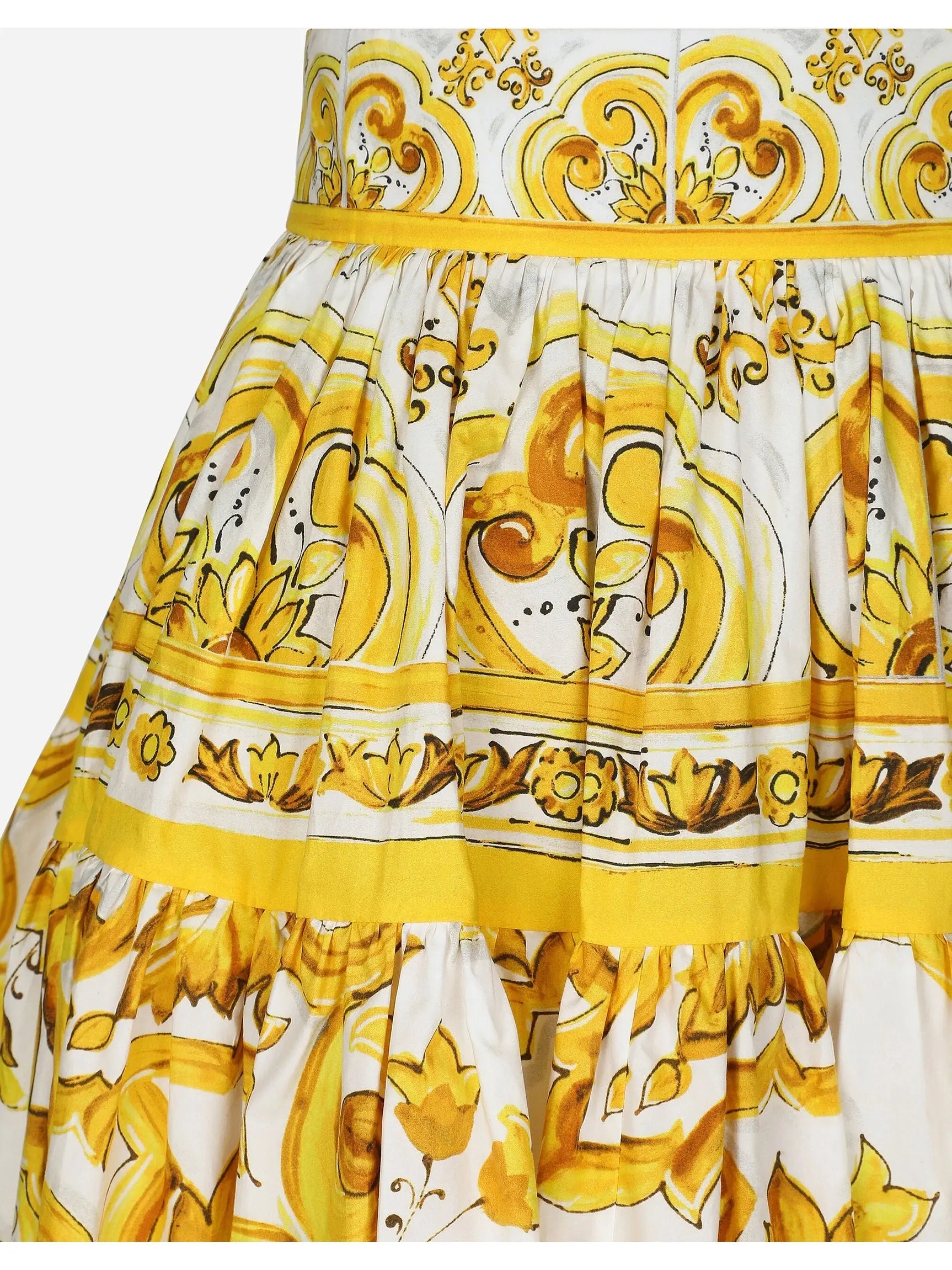 Majolica Print Short Cotton Circle Skirt in Yellow and White - Branna Couture