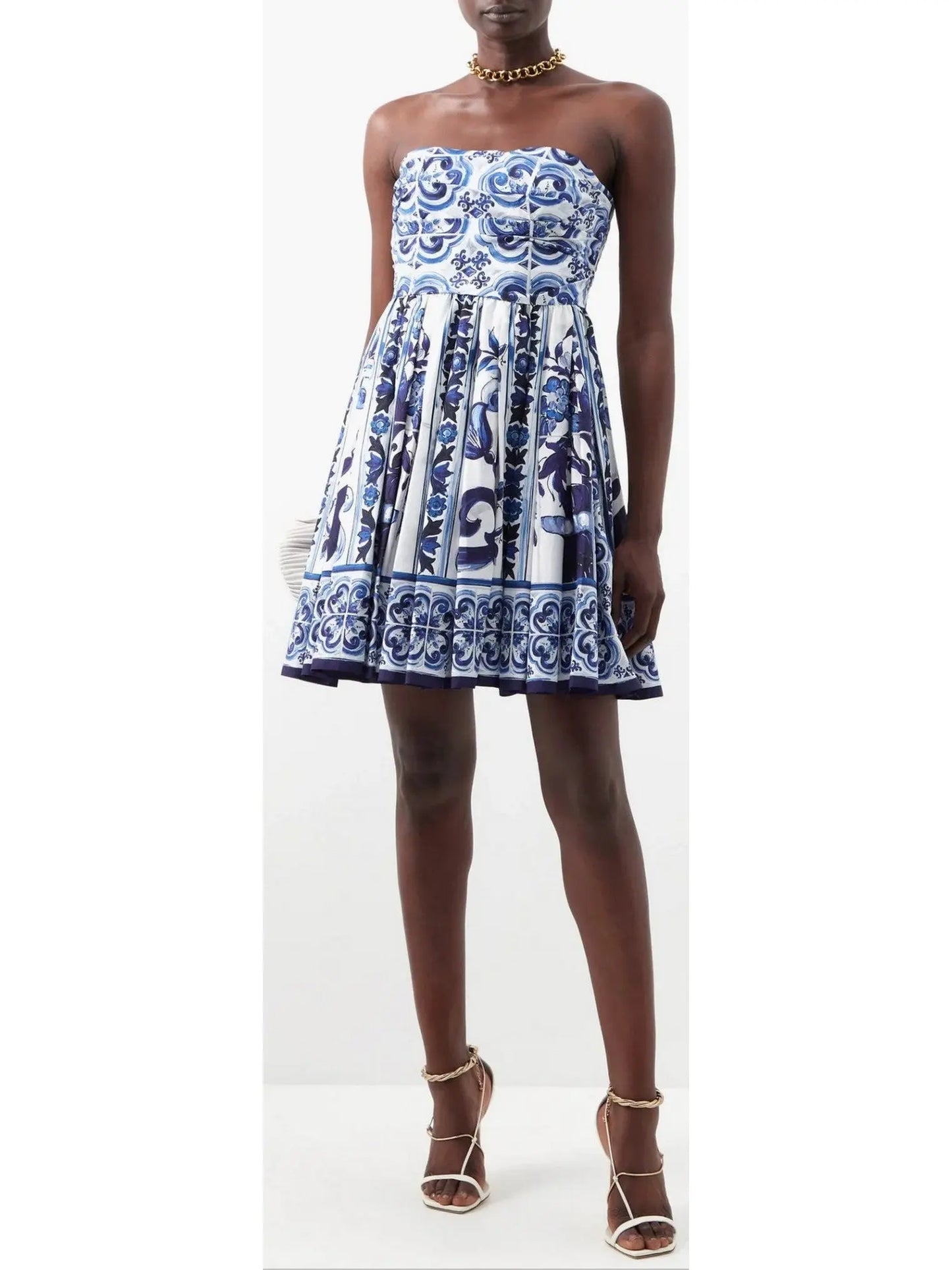 Majolica-Print Short Poplin Dress - Branna Couture