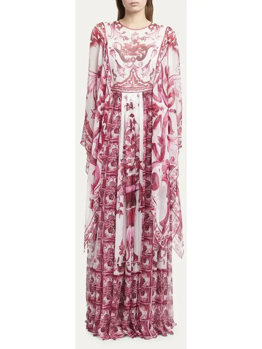 Majolica-Print Silk Maxi Dress - Branna Couture