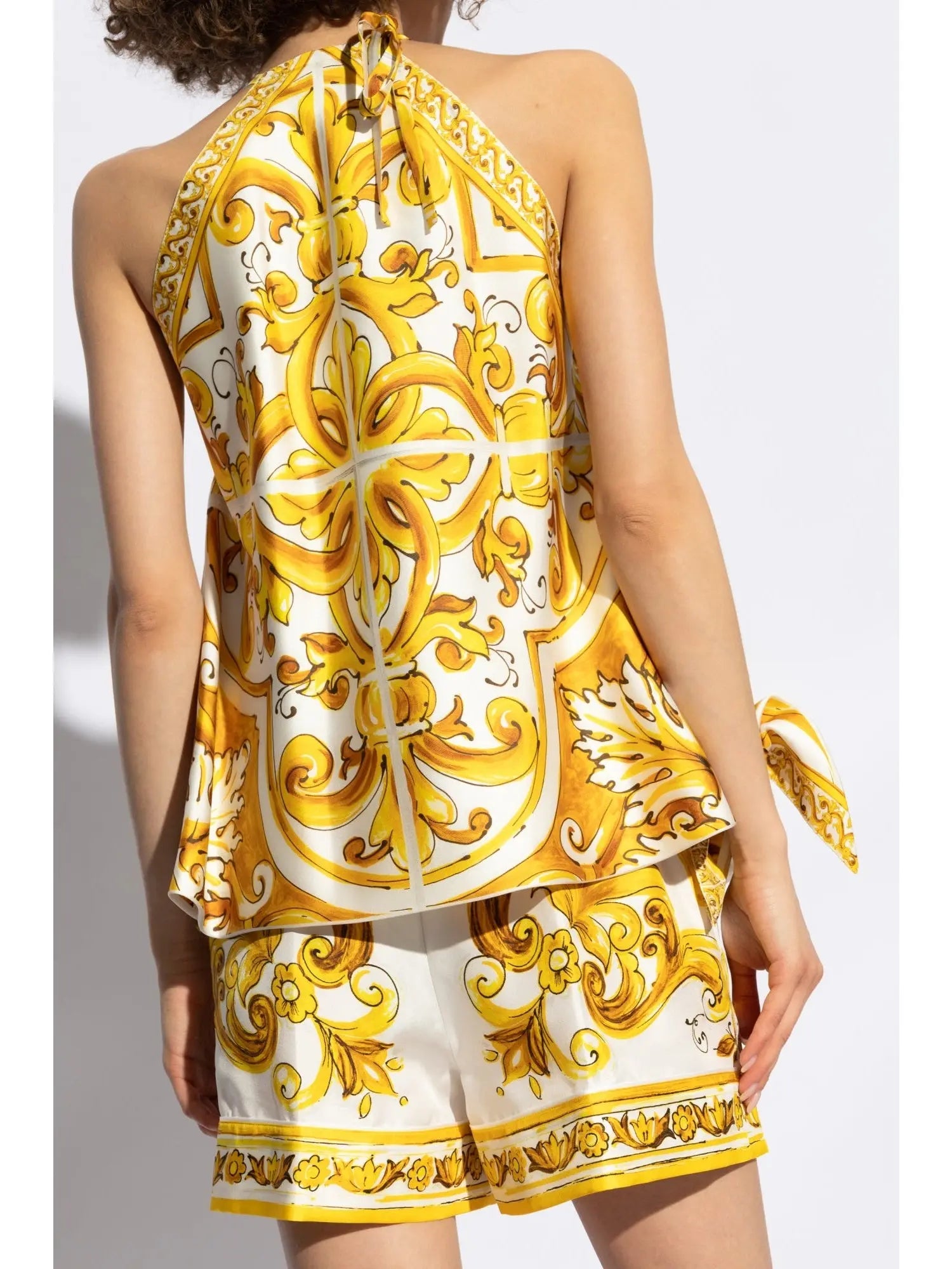 Majolica Print Silk Twill Halterneck Top - Branna Couture