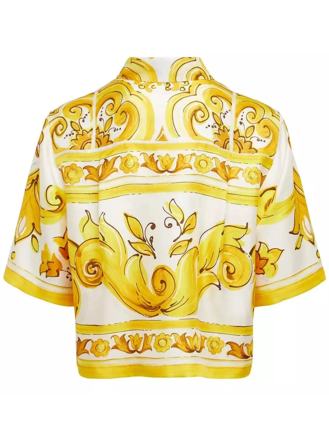 Majolica Printed Short-Sleeve Silk Shirt - Branna Couture