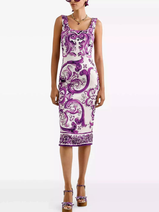 Majolica Italian Printed Sheath Dress - S - Dresses