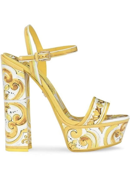 Majolica Yellow, Gold and White Platform Sandals Branna Couture