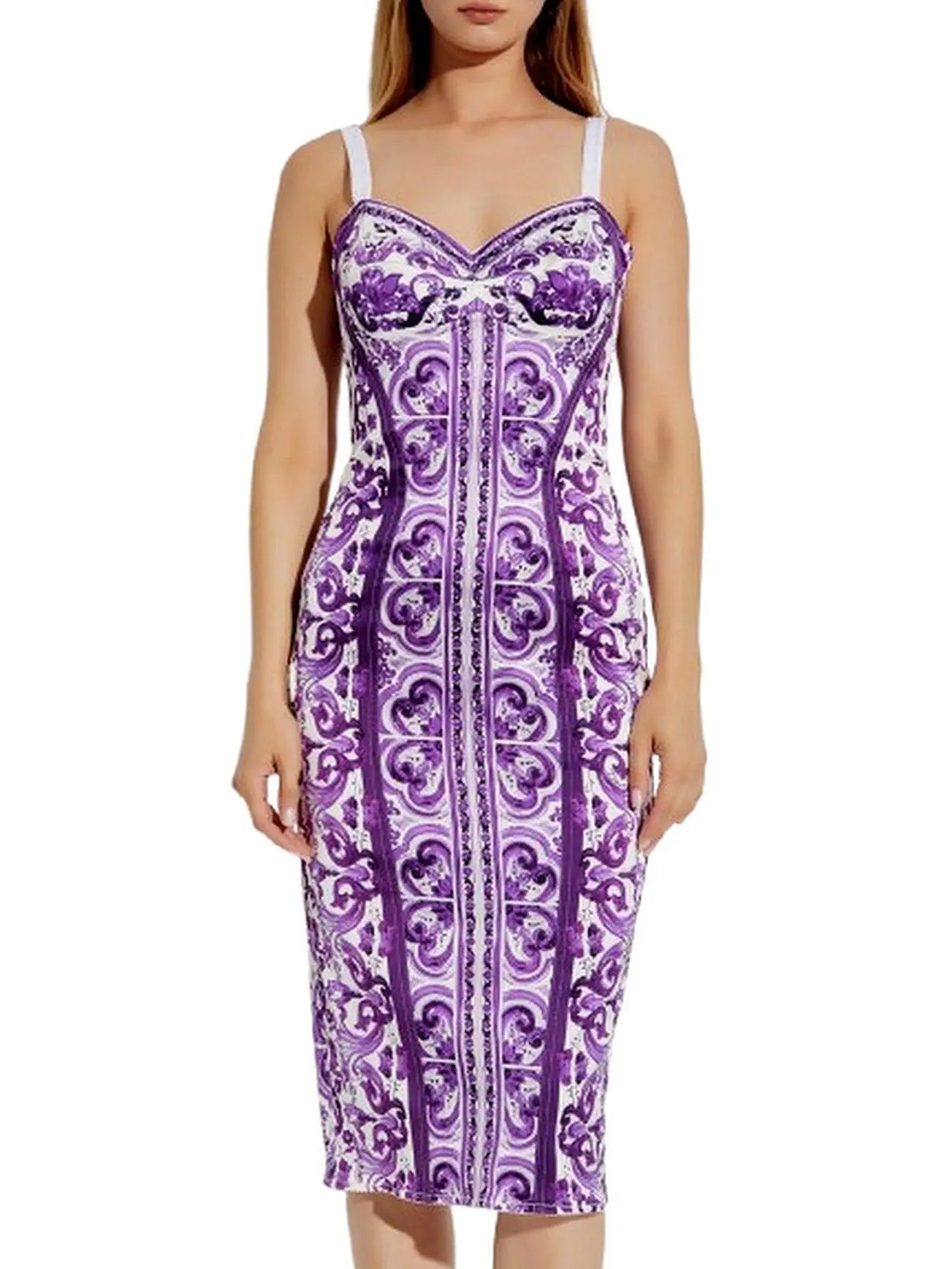 Majolica Italian Print Charmeuse Corset Dress in Red and White - Dresses