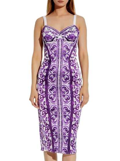 Majolica Italian Print Charmeuse Corset Dress in Red and White - Dresses