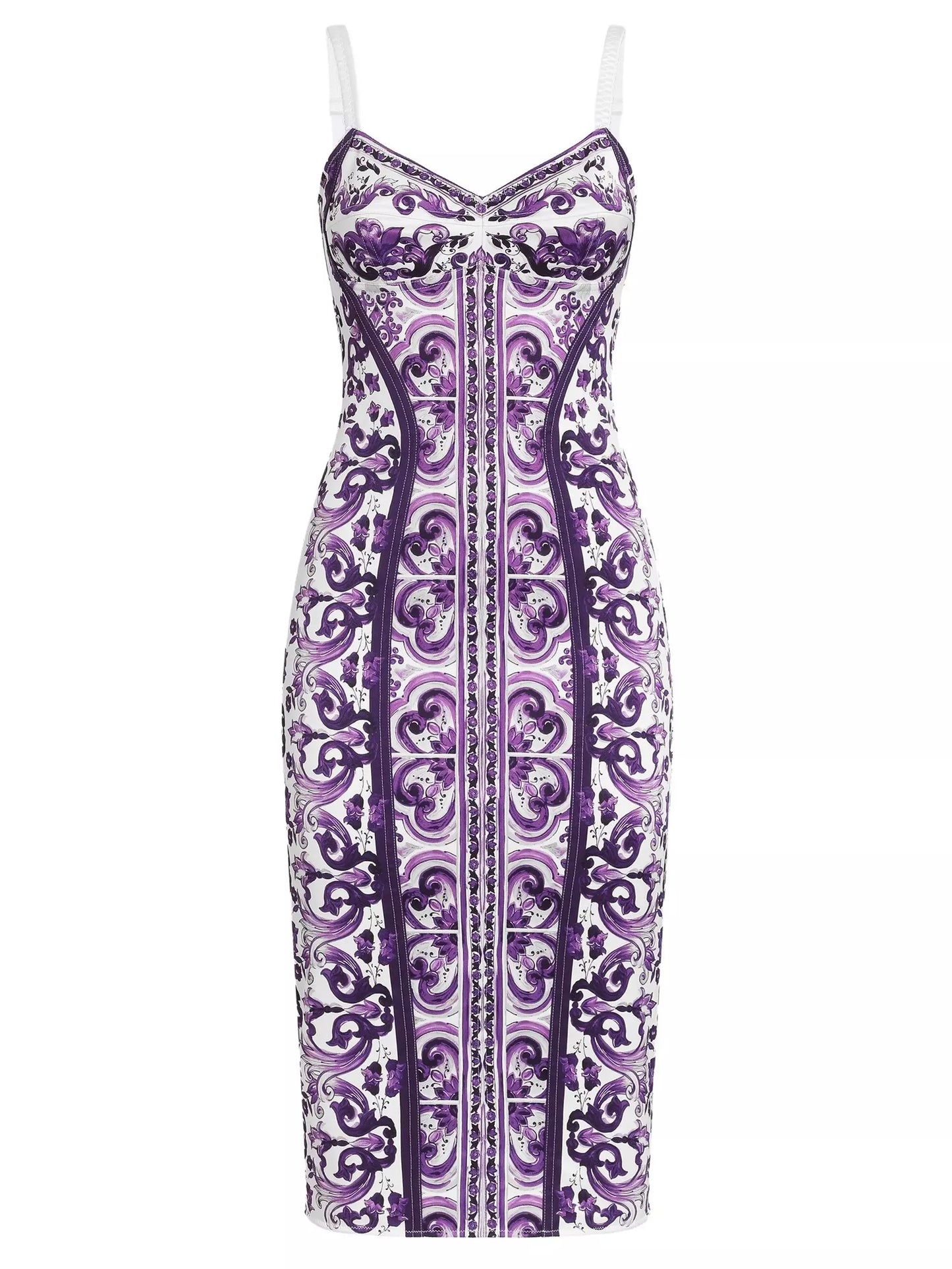 Majolica Italian Print Charmeuse Corset Dress in Red and White