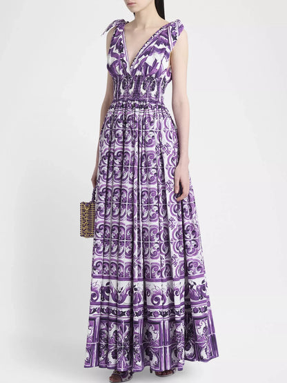 Majolica Print Halter Maxi Dress