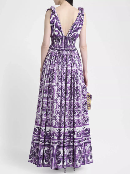 Majolica Print Halter Maxi Dress