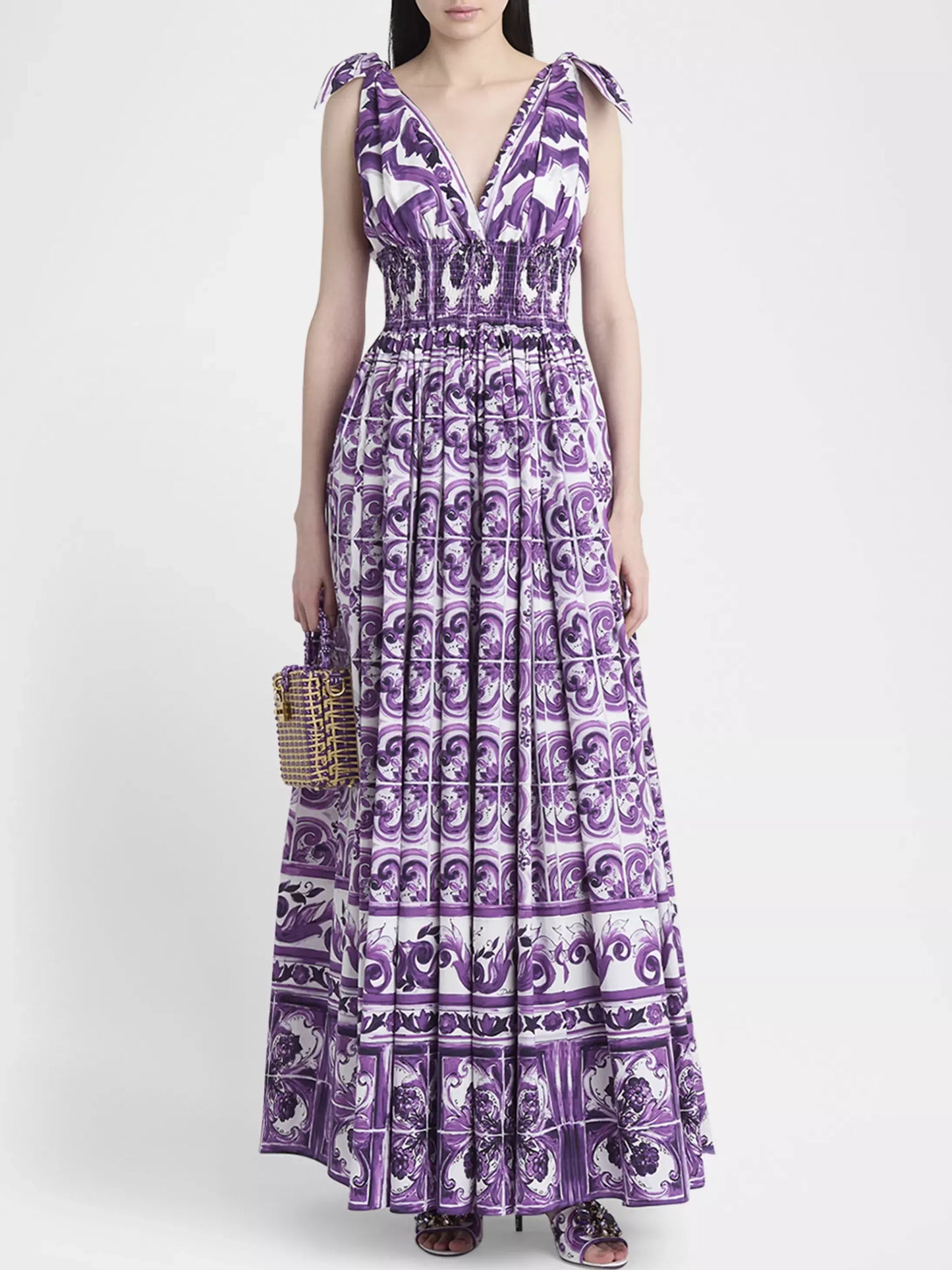 Majolica Print Halter Maxi Dress