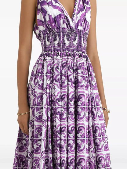 Majolica Print Halter Maxi Dress