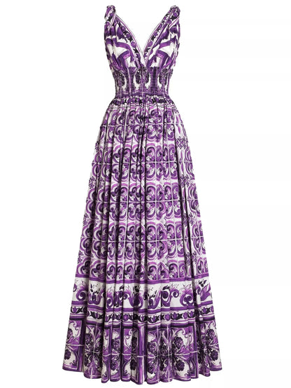 Majolica Print Halter Maxi Dress