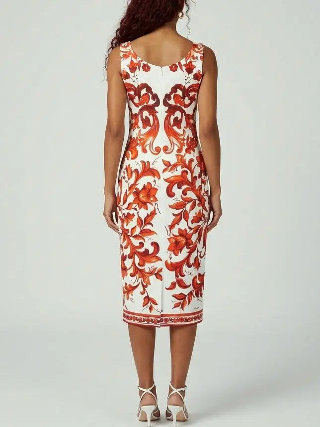 Majolica Scroll Print Silk Sheath Dress - Dresses