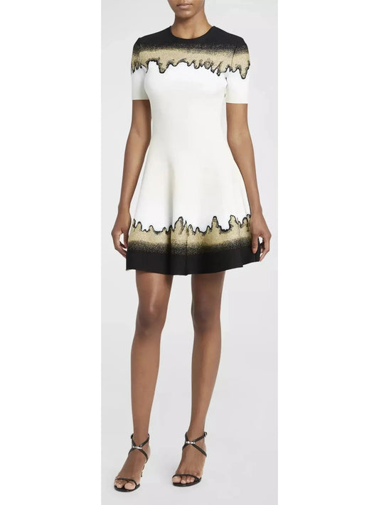 Metallic Jacquard Short-Sleeve Mini Dress - Branna Couture