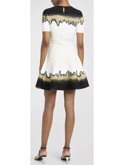 Metallic Jacquard Short-Sleeve Mini Dress - Branna Couture