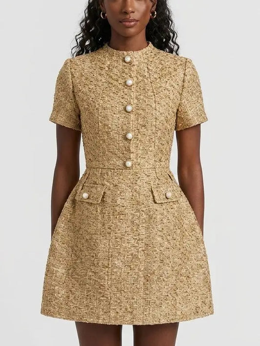 Metallic Woven Tweed Mini Dress - Small - Dresses