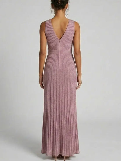 Metallic Knit V-Neck Maxi Dress - Dresses