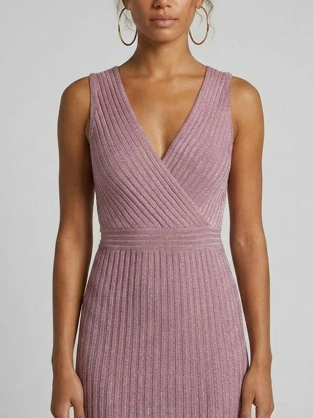 Metallic Knit V-Neck Maxi Dress - Dresses