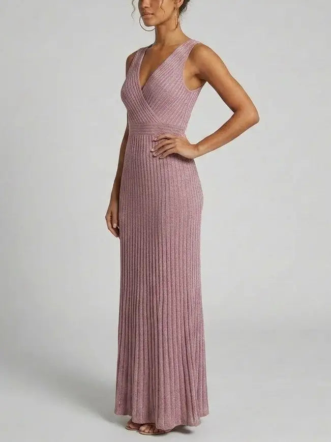 Metallic Knit V-Neck Maxi Dress - Dresses