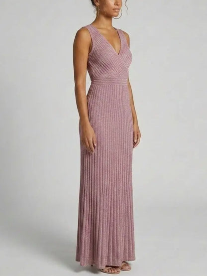 Metallic Knit V-Neck Maxi Dress - Dresses