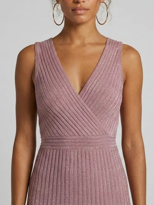 Metallic Knit V-Neck Maxi Dress - Dresses