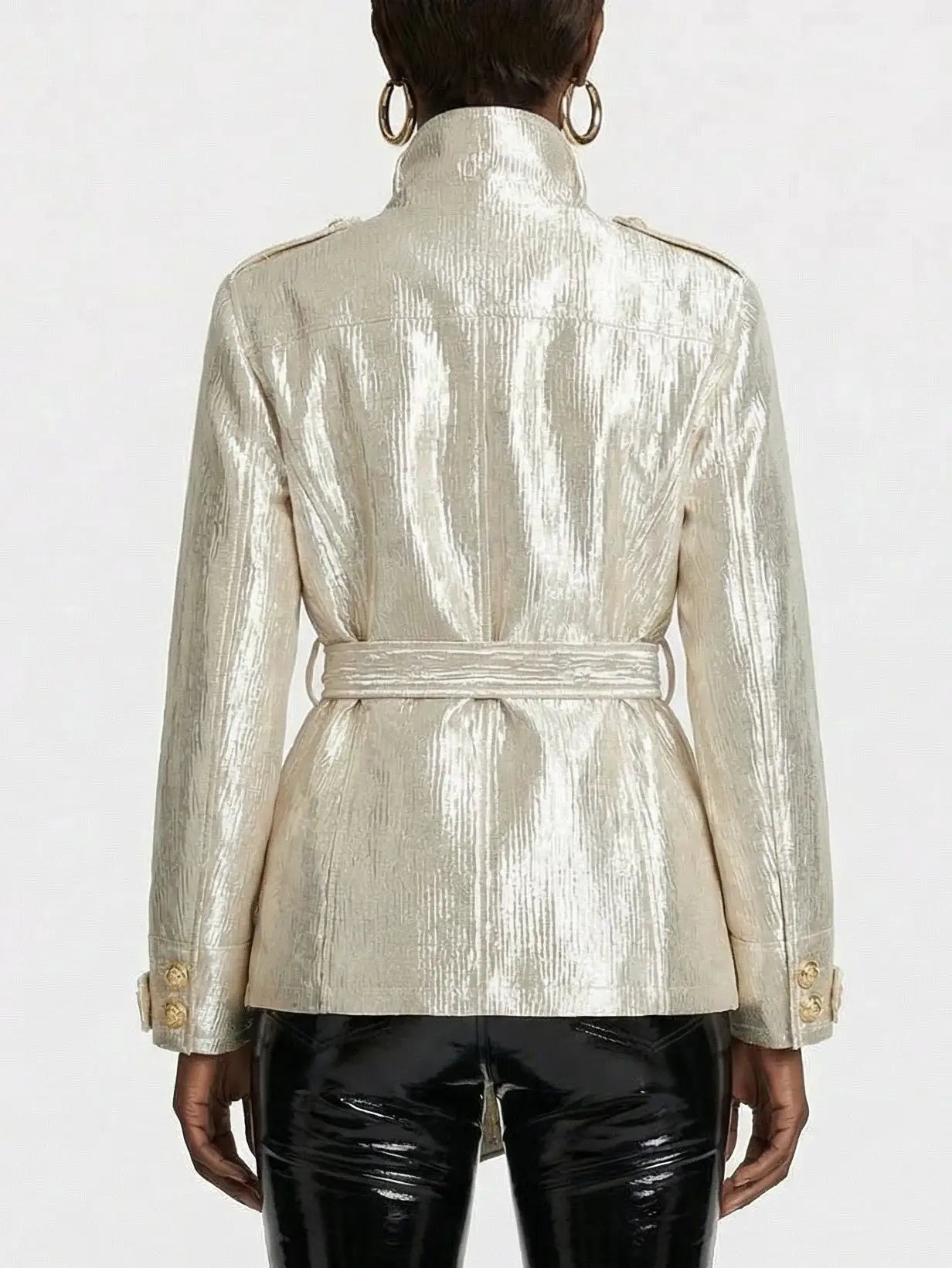 Metallic Pearl Satin Belted Jacket - Jackets