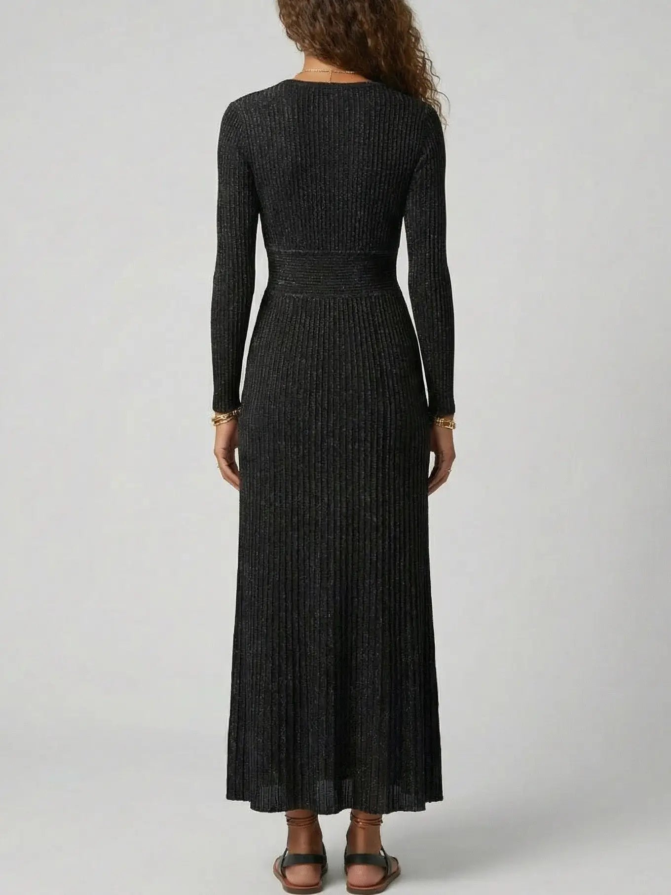 Metallic Ribbed Knit Wrap-Front Maxi Dress - Dresses