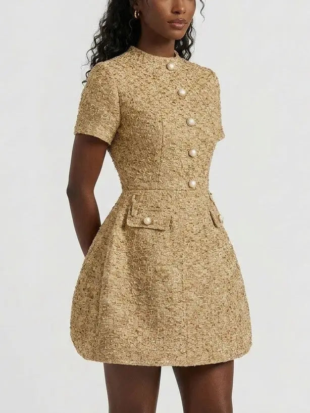Metallic Woven Tweed Mini Dress - Dresses
