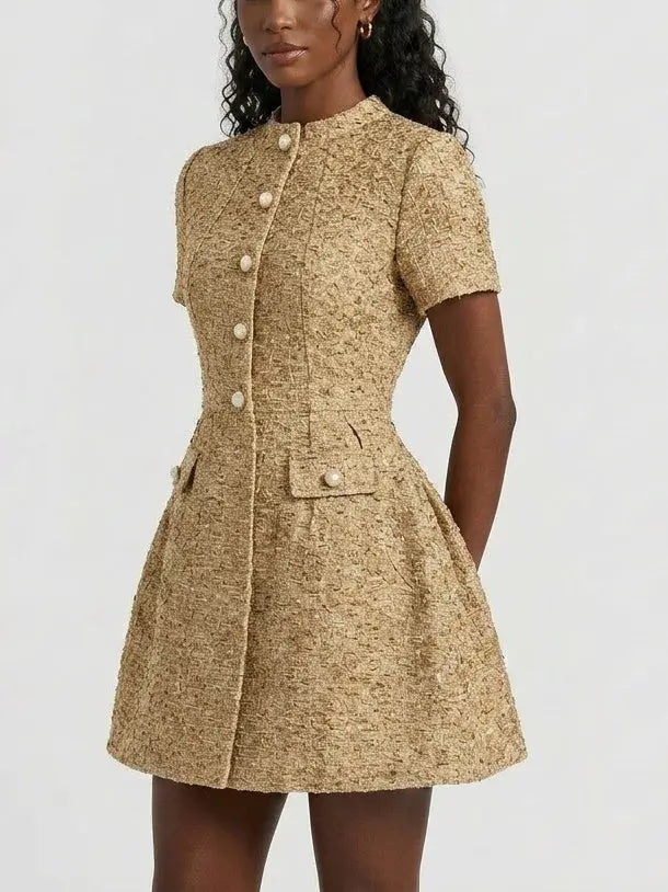 Metallic Woven Tweed Mini Dress - Dresses