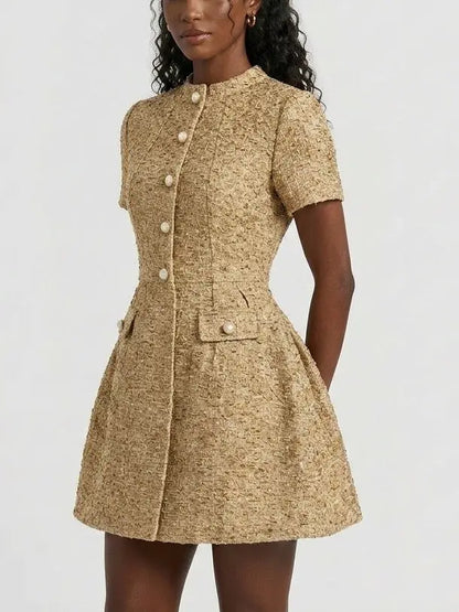 Metallic Woven Tweed Mini Dress - Dresses