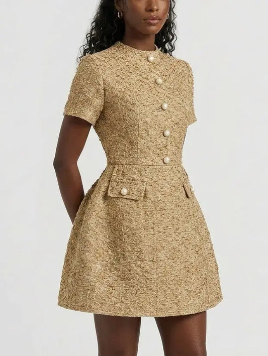 Metallic Woven Tweed Mini Dress - Dresses