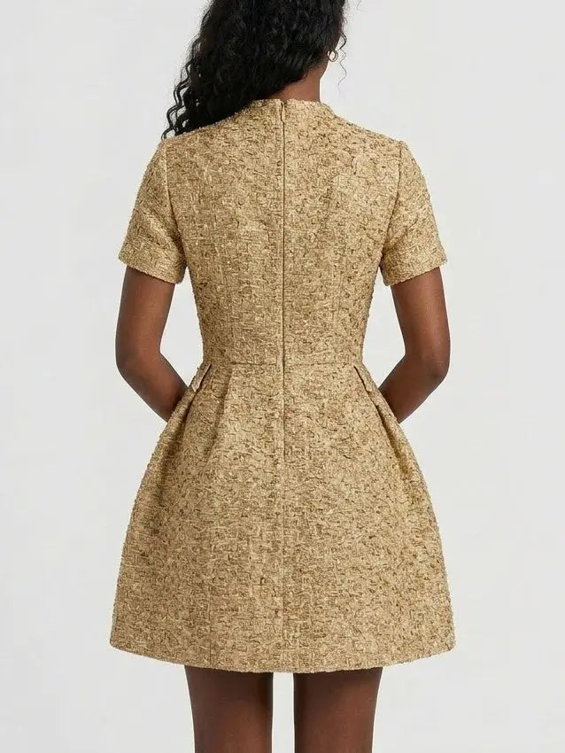 Metallic Woven Tweed Mini Dress - Dresses