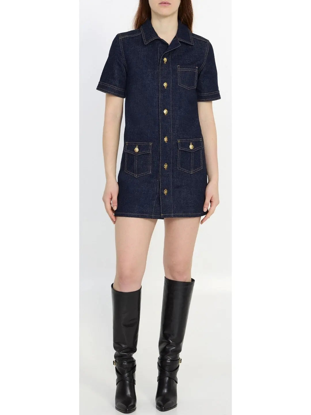 Mini Workwear Dress in Rinsed Wash Denim - Branna Couture