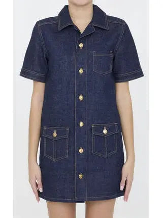 Mini Workwear Dress in Rinsed Wash Denim - Branna Couture