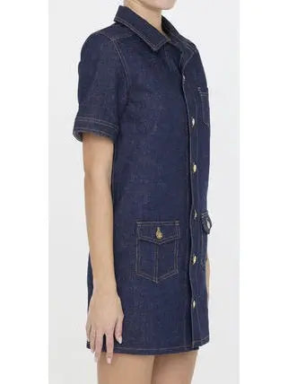 Mini Workwear Dress in Rinsed Wash Denim - Branna Couture