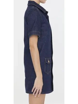 Mini Workwear Dress in Rinsed Wash Denim - Branna Couture