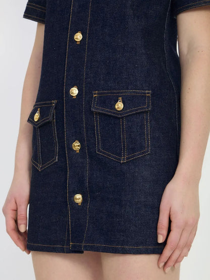 Mini Workwear Dress in Rinsed Wash Denim - Branna Couture