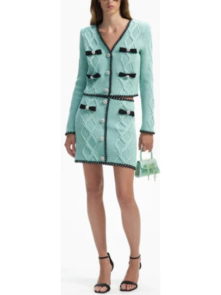 Mint Cable Knit Cardigan and Skirt Set - Branna Couture