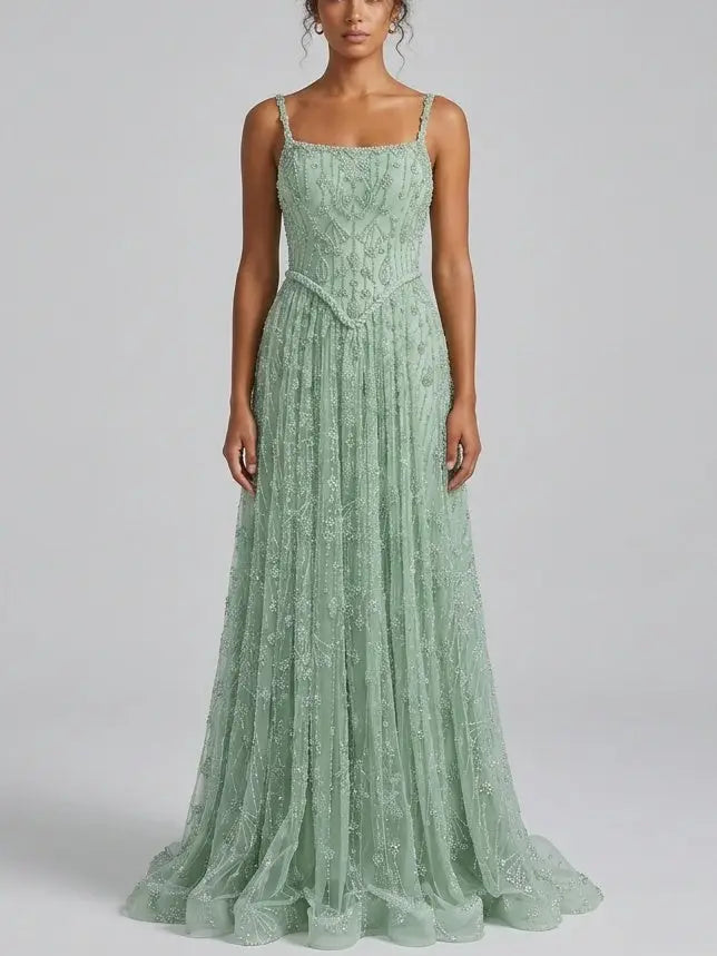 Mint Green Crystal Embellished Corset Evening Gown - XS - Dresses