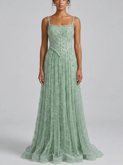 Mint Green Crystal Embellished Corset Evening Gown - XS - Dresses